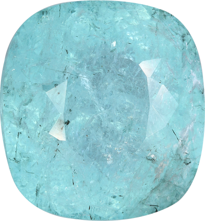 Cushion cut paraiba tourmaline, 19.02 by 17.68 mm, shown at actual size