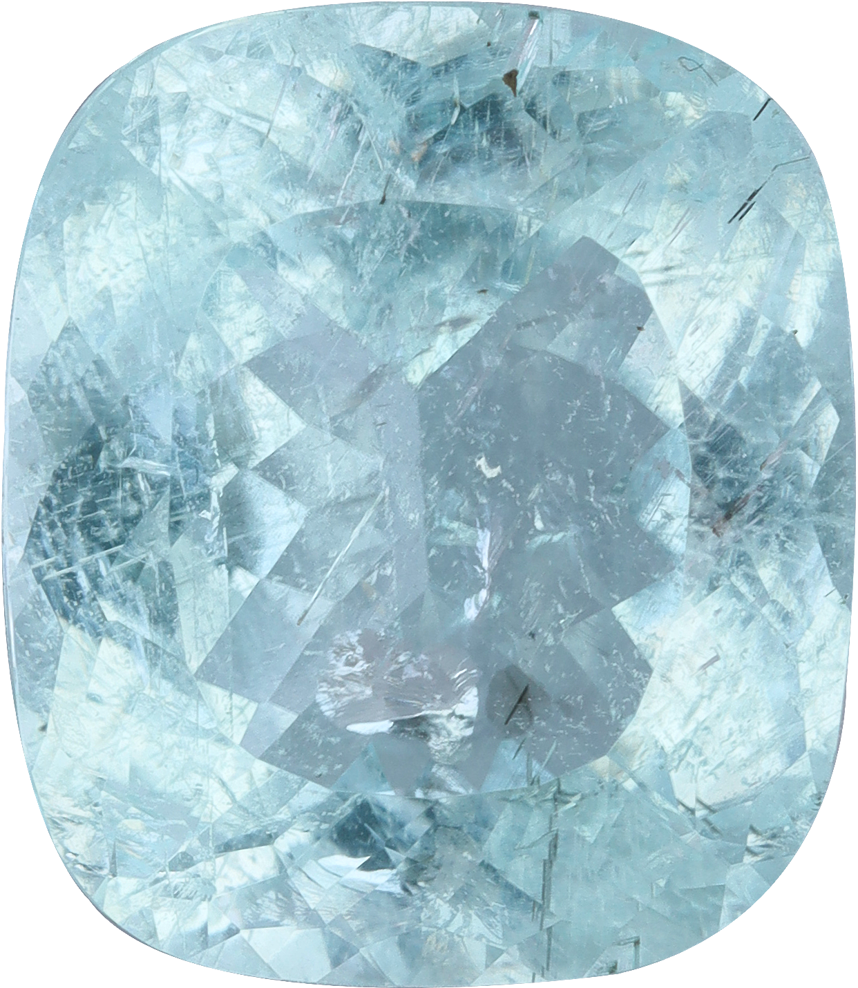 Cushion cut paraiba tourmaline, 15.2 by 13.18 mm, shown at actual size