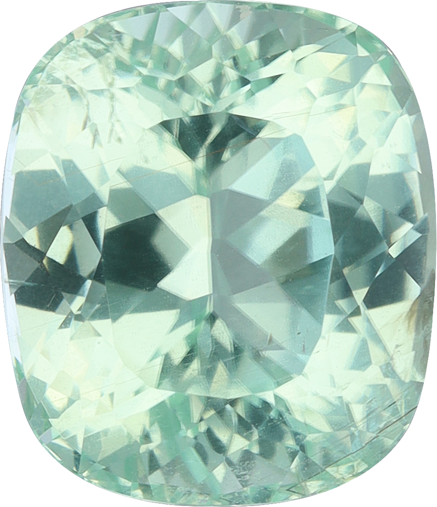 Cushion cut paraiba tourmaline, 9.47 by 8.16 mm, shown at actual size