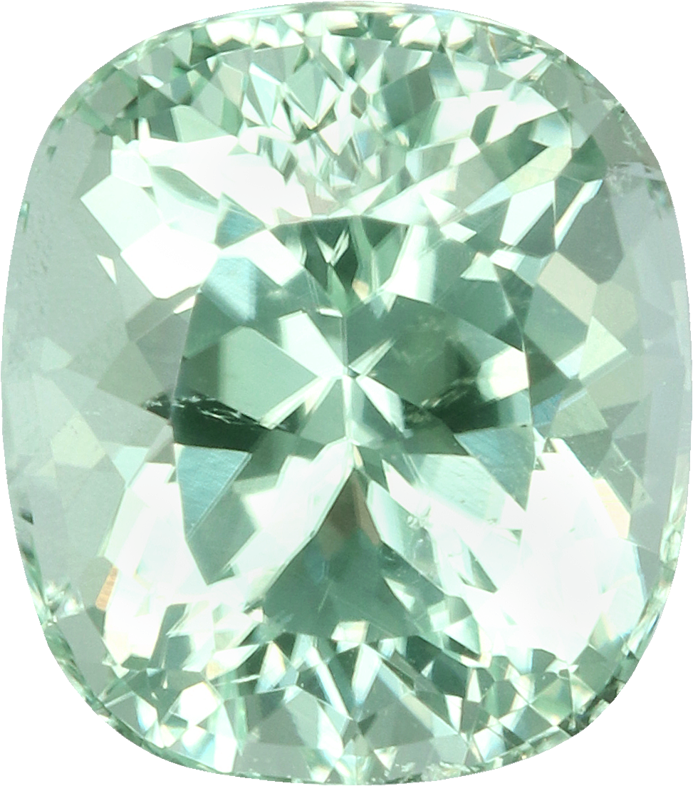 Cushion cut paraiba tourmaline, 7.28 by 6.41 mm, shown at actual size