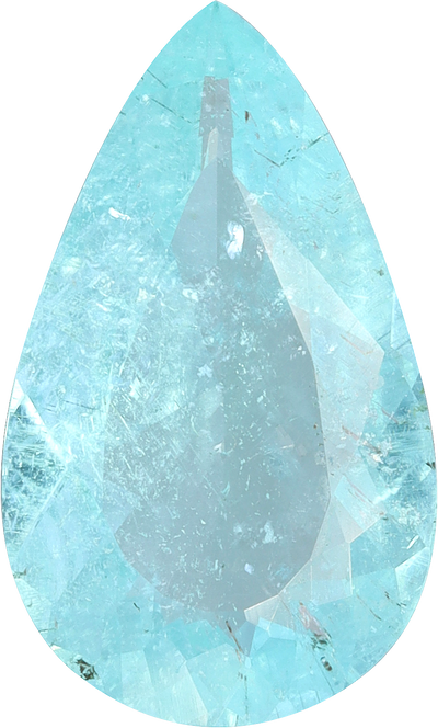 Pear cut paraiba tourmaline, 14.24 by 8.54 mm, shown at actual size