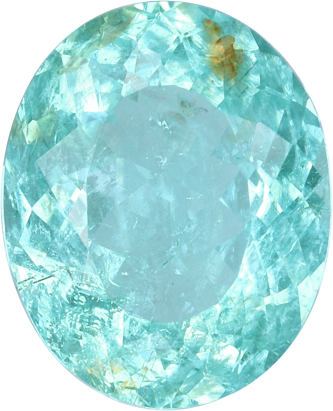 Oval cut paraiba tourmaline, 9.95 by 8.02 mm, shown at actual size
