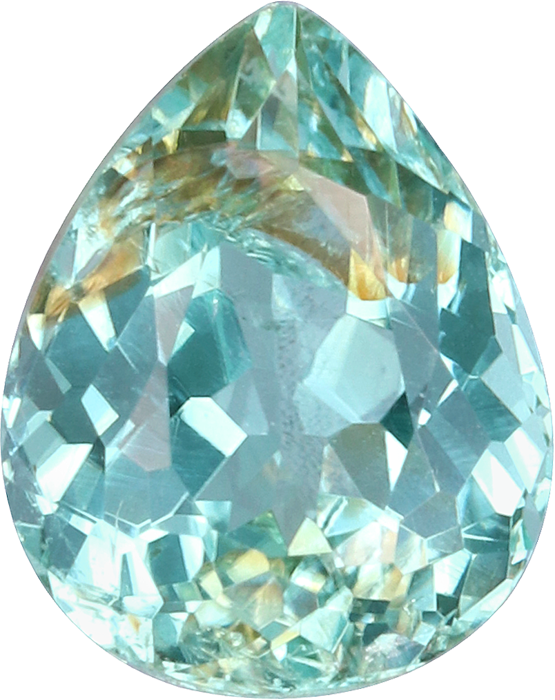 Pear cut paraiba tourmaline, 6.23 by 4.97 mm, shown at actual size