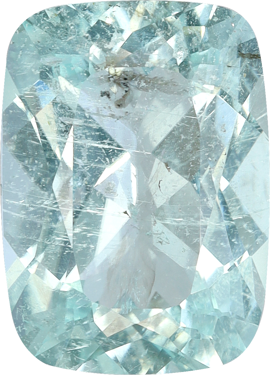 Cushion cut paraiba tourmaline, 11.83 by 8.51 mm, shown at actual size