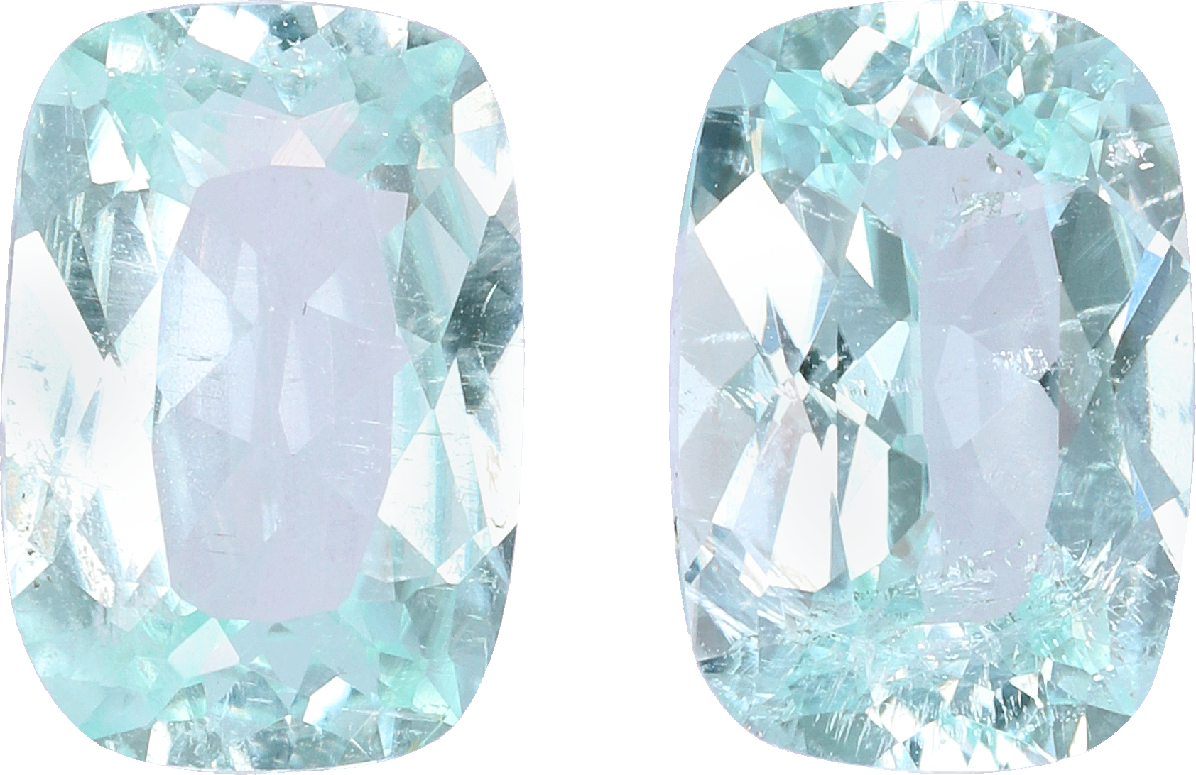 Cushion cut paraiba tourmaline, 9.83 by 6.62 mm, shown at actual size