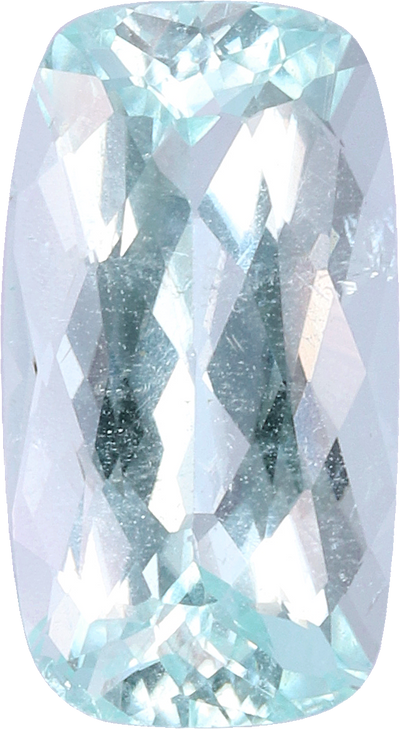 Cushion cut paraiba tourmaline, 10.55 by 5.73 mm, shown at actual size