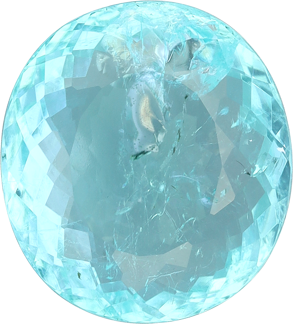 Oval cut paraiba tourmaline, 12.05 by 10.86 mm, shown at actual size