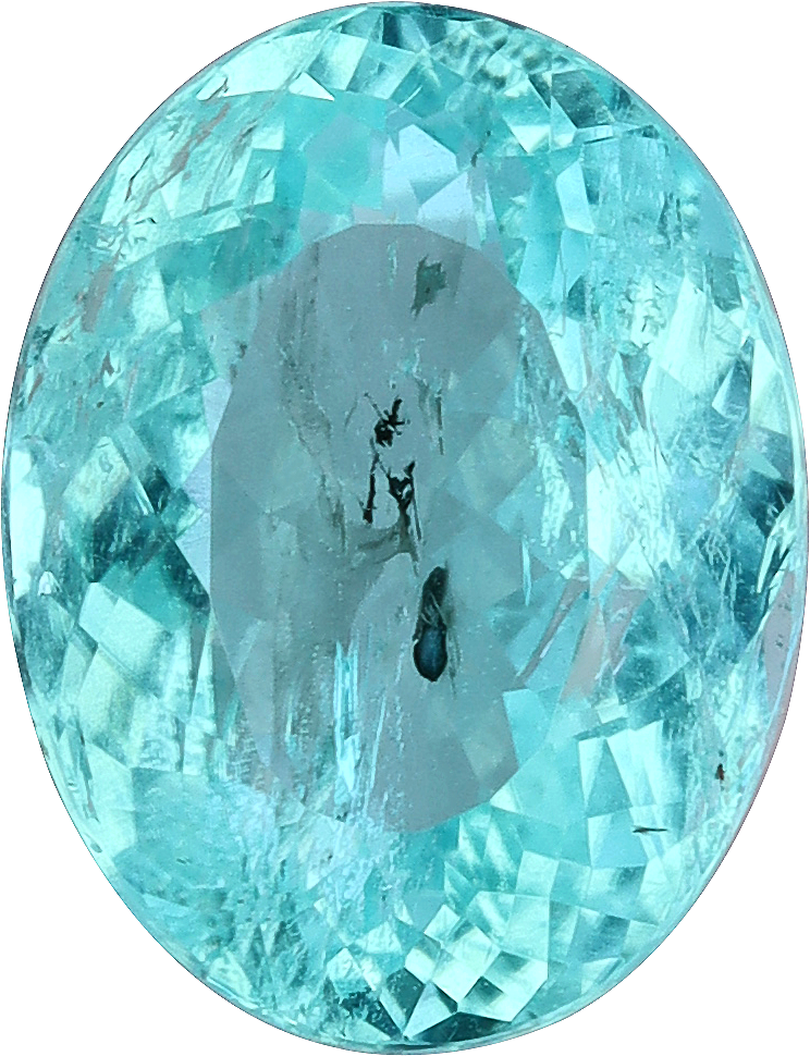 Oval cut paraiba tourmaline, 9.6 by 7.35 mm, shown at actual size