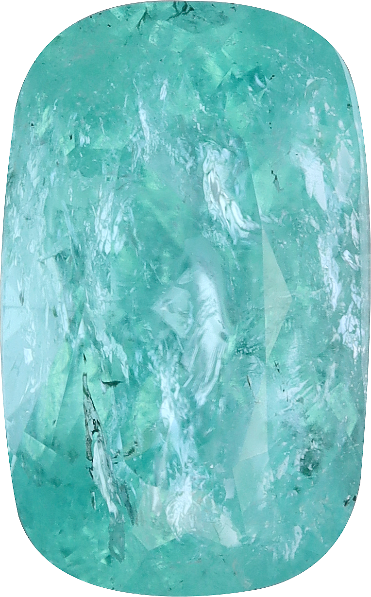 Cushion cut paraiba tourmaline, 11.91 by 7.44 mm, shown at actual size