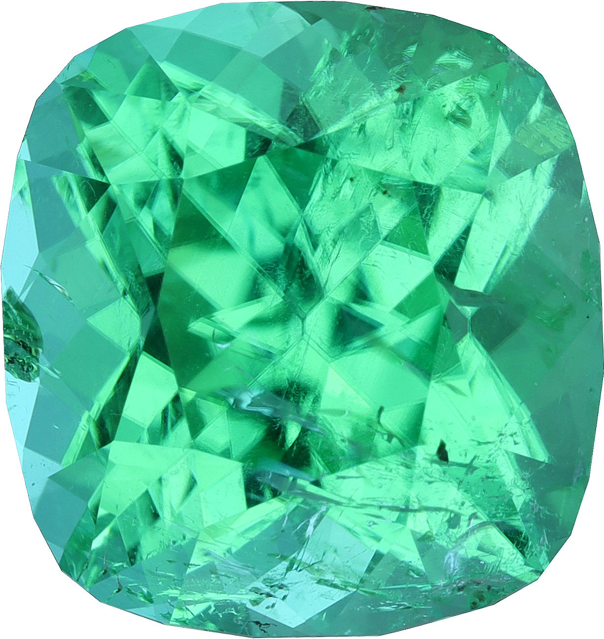 Cushion cut paraiba tourmaline, 11.74 by 11.06 mm, shown at actual size
