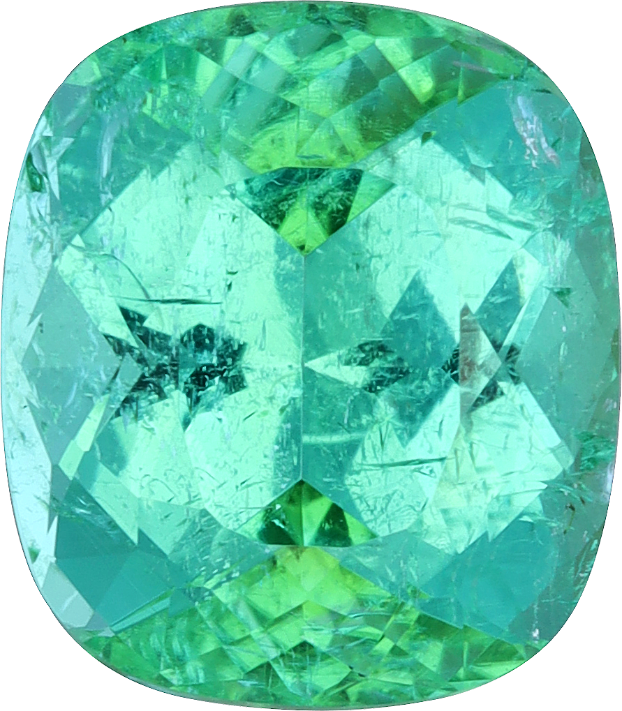 Cushion cut paraiba tourmaline, 9.46 by 8.24 mm, shown at actual size