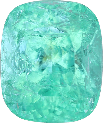 Cushion cut paraiba tourmaline, 7.98 by 6.63 mm, shown at actual size