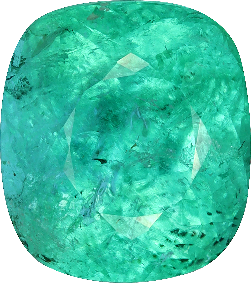 Cushion cut paraiba tourmaline, 11.28 by 10 mm, shown at actual size