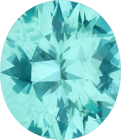 Oval cut paraiba tourmaline, 10.38 by 9 mm, shown at actual size