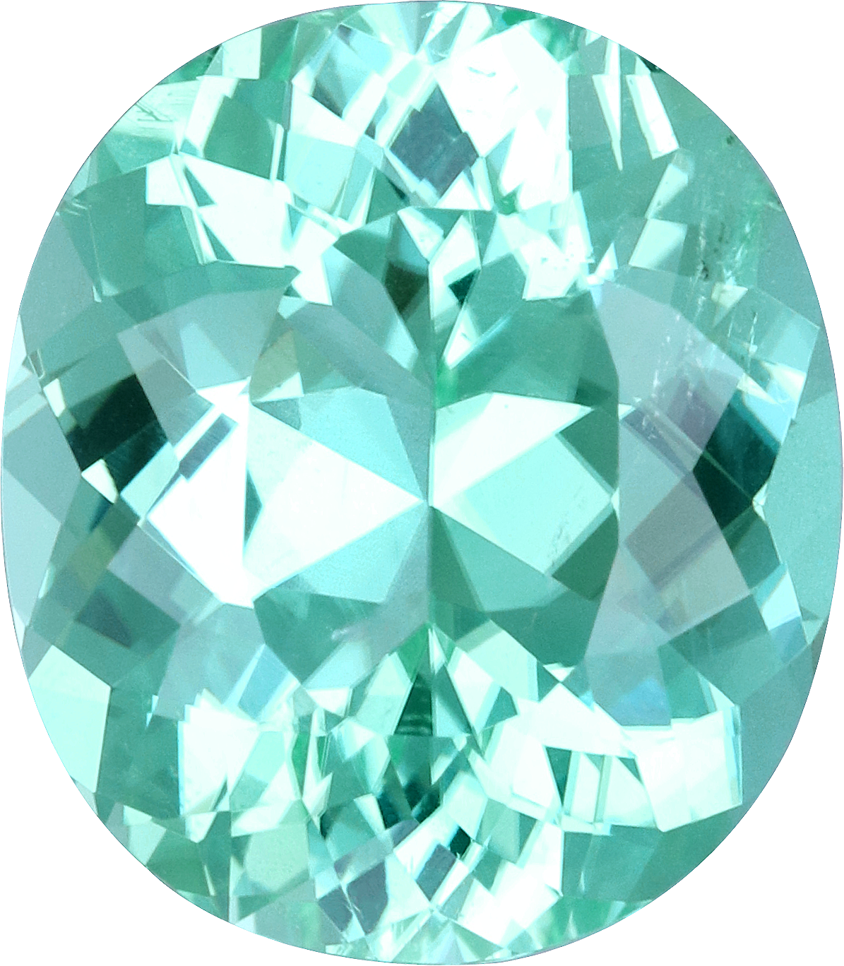Oval cut paraiba tourmaline, 11.59 by 10.15 mm, shown at actual size