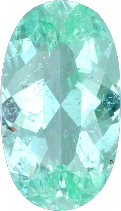 Oval cut paraiba tourmaline, 12.39 by 7.17 mm, shown at actual size