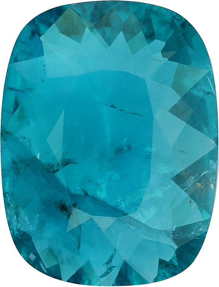 Cushion cut paraiba tourmaline, 9.68 by 7.41 mm, shown at actual size