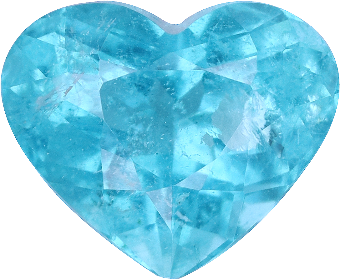 Heart cut paraiba tourmaline, 5.57 by 6.74 mm, shown at actual size
