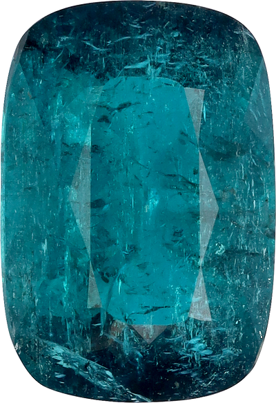 Cushion cut paraiba tourmaline, 10.71 by 7.32 mm, shown at actual size