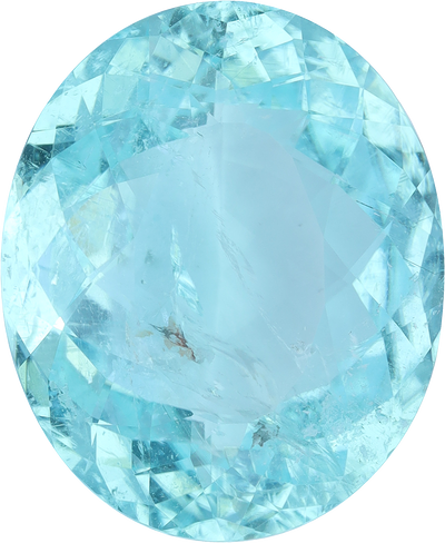 Oval cut paraiba tourmaline, 24.73 by 20.34 mm, shown at actual size