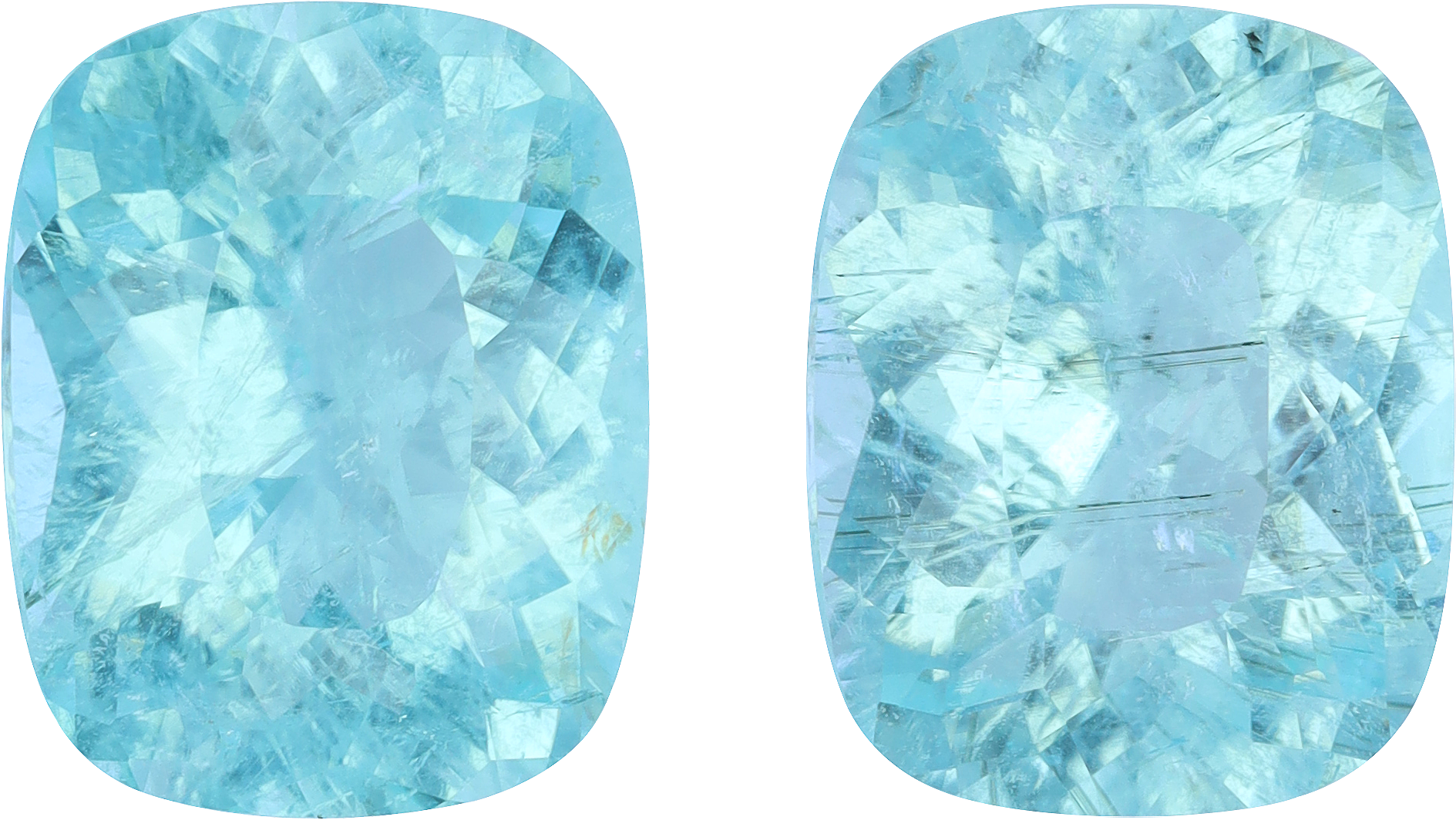Cushion cut paraiba tourmaline, 17 by 13.6 mm, shown at actual size