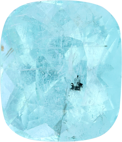 Cushion cut paraiba tourmaline, 16.77 by 14.47 mm, shown at actual size