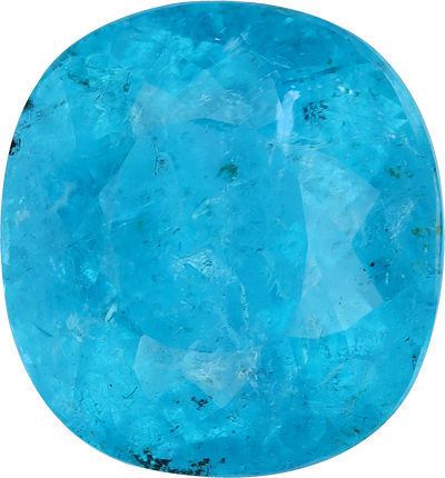 Cushion cut paraiba tourmaline, 11.69 by 10.89 mm, shown at actual size