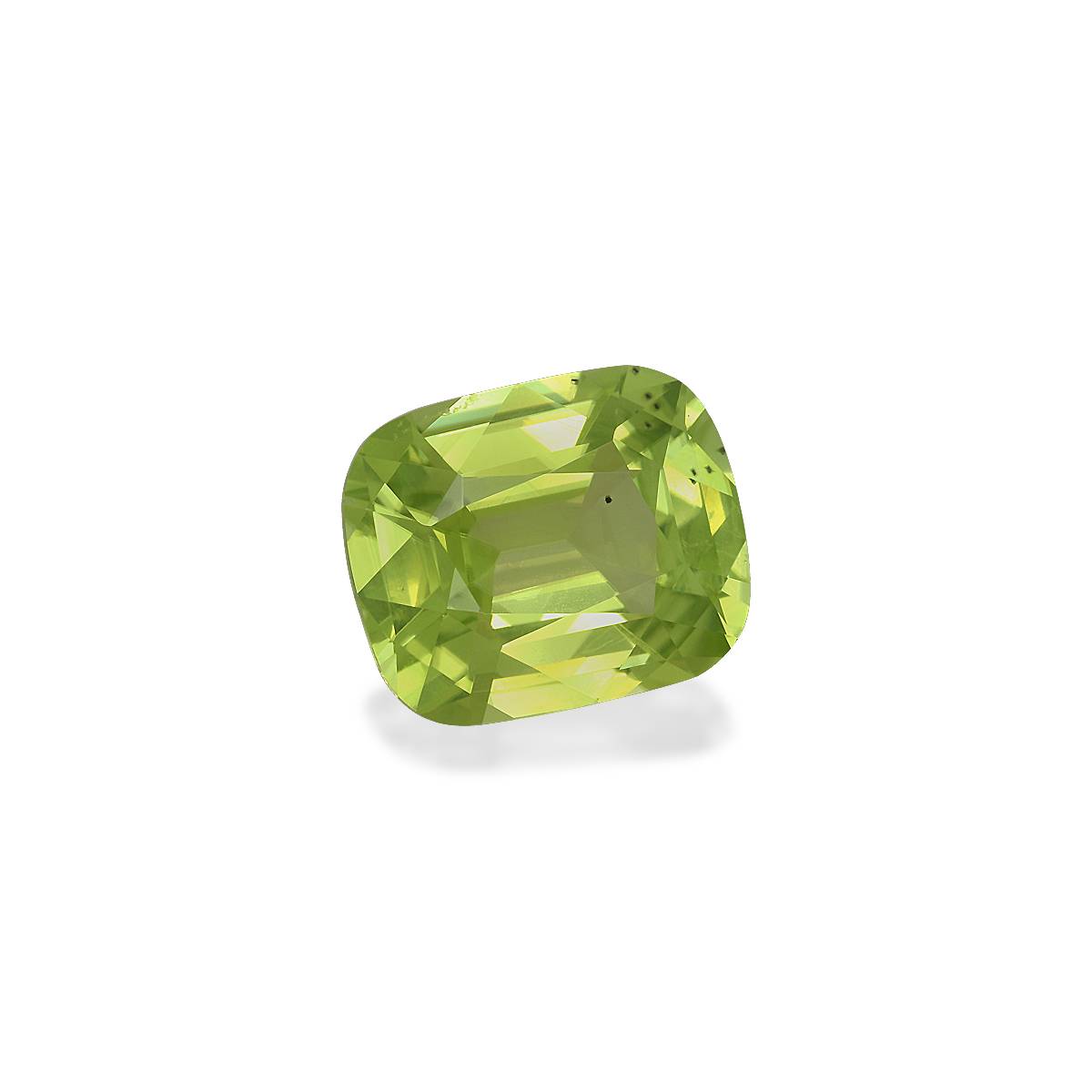 pistachio green peridot, 4.59ct cushion cut — view 3