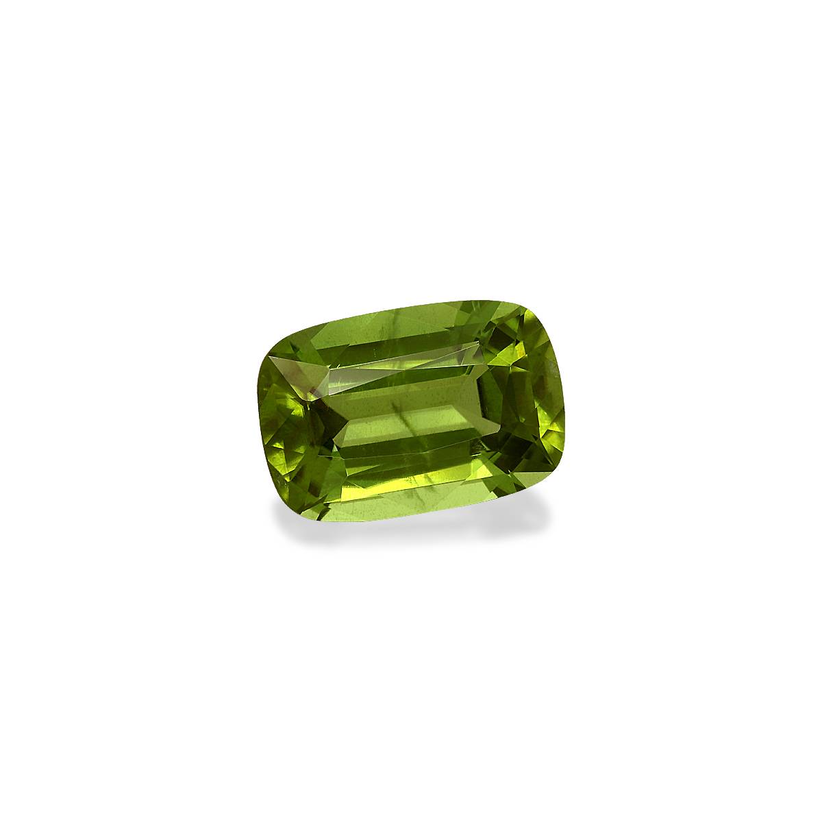 lime green peridot, 4.77ct cushion cut — view 3