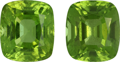 Cushion cut peridot, 10.9 by 9.5 mm, shown at actual size