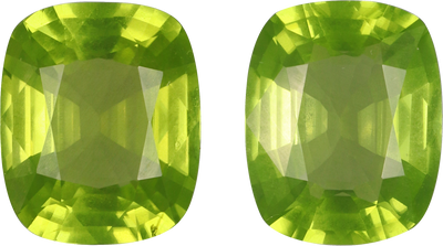 Cushion cut peridot, 9.1 by 8.1 mm, shown at actual size