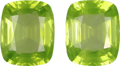 Cushion cut peridot, 11 by 9.1 mm, shown at actual size