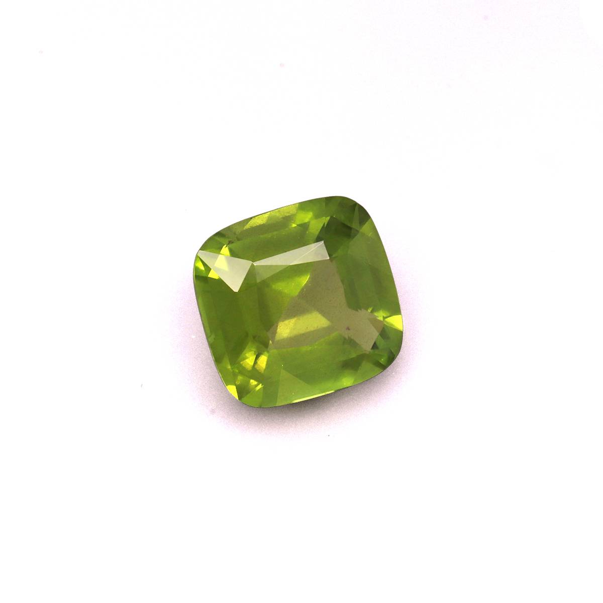 lime green peridot, 5.14ct cushion cut — view 3
