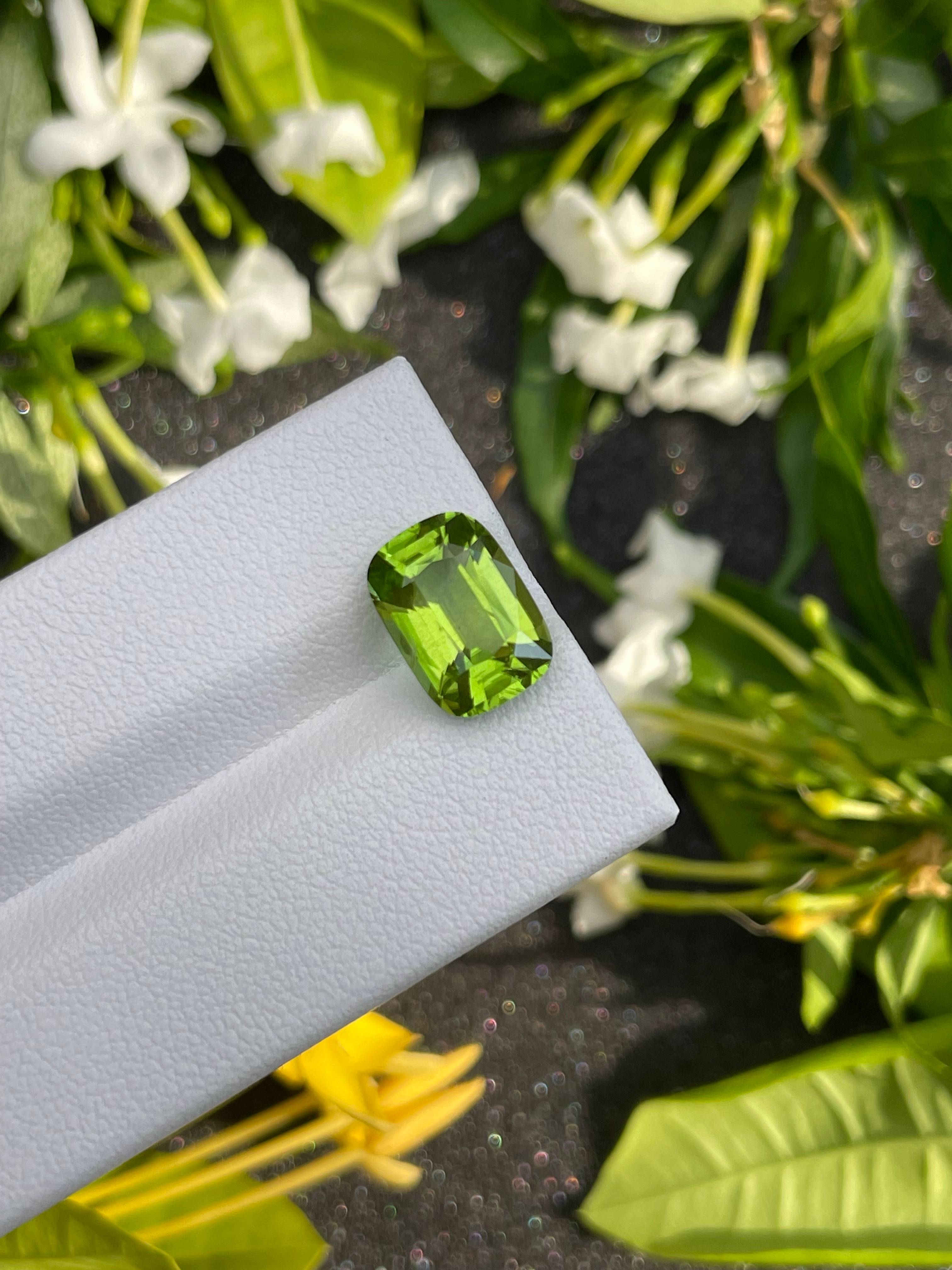 pistachio green peridot, 4.24ct cushion cut — view 5