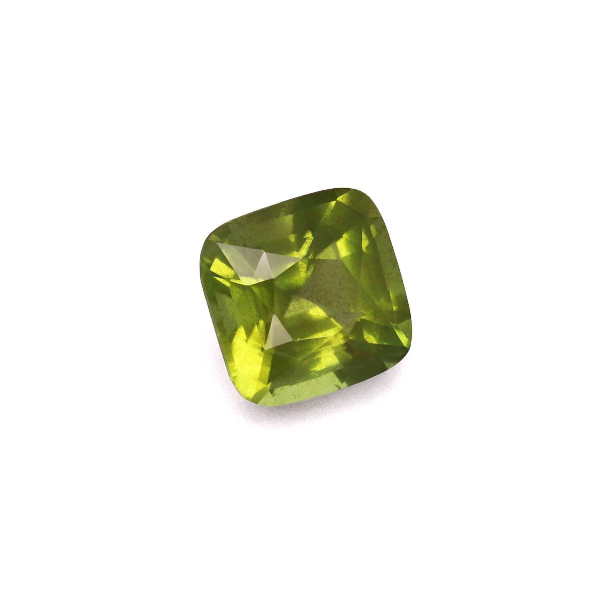 lime green peridot, 3.98ct cushion cut — view 3
