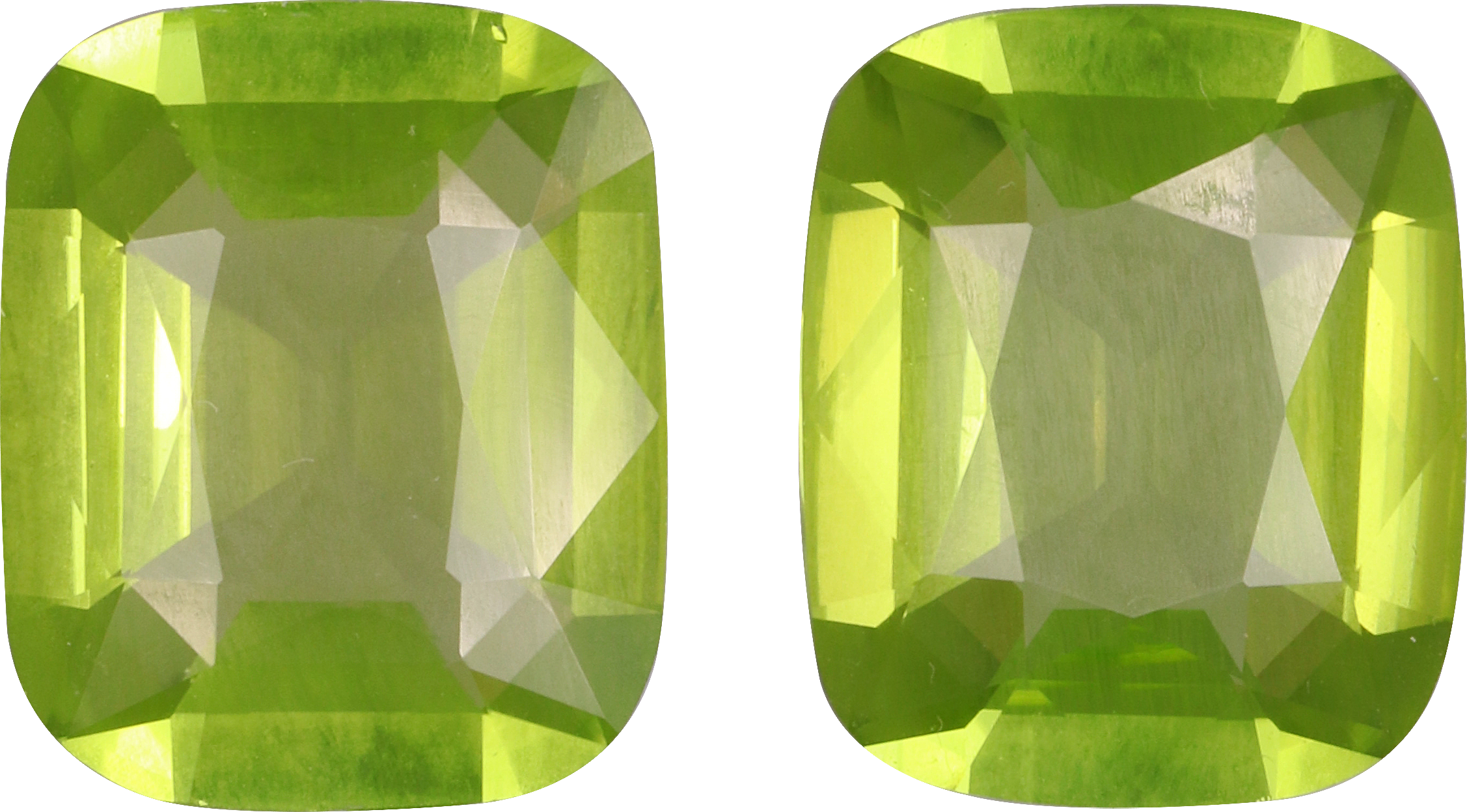 Cushion cut peridot, 11 by 9.2 mm, shown at actual size