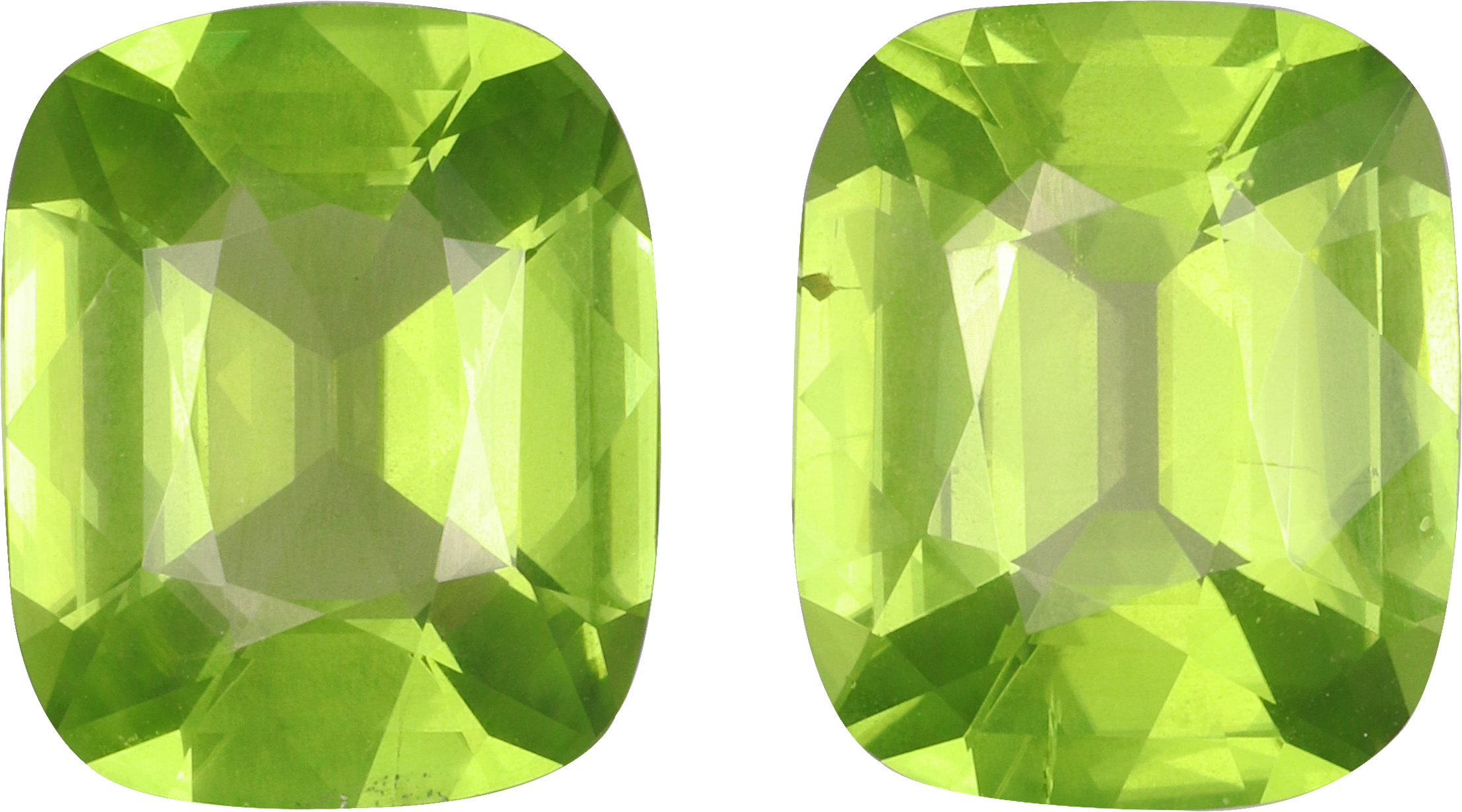 Cushion cut peridot, 11 by 9 mm, shown at actual size