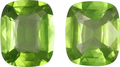 Cushion cut peridot, 11.1 by 9.1 mm, shown at actual size