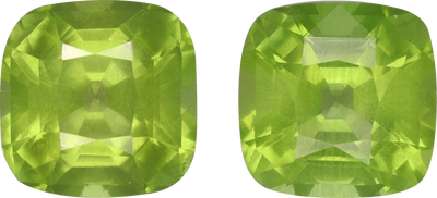 Cushion cut peridot, 8.1 by 8.2 mm, shown at actual size