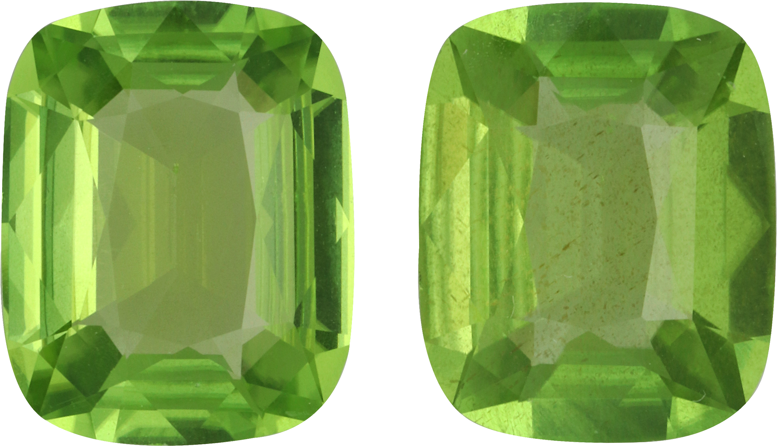 Cushion cut peridot, 11.2 by 8.9 mm, shown at actual size