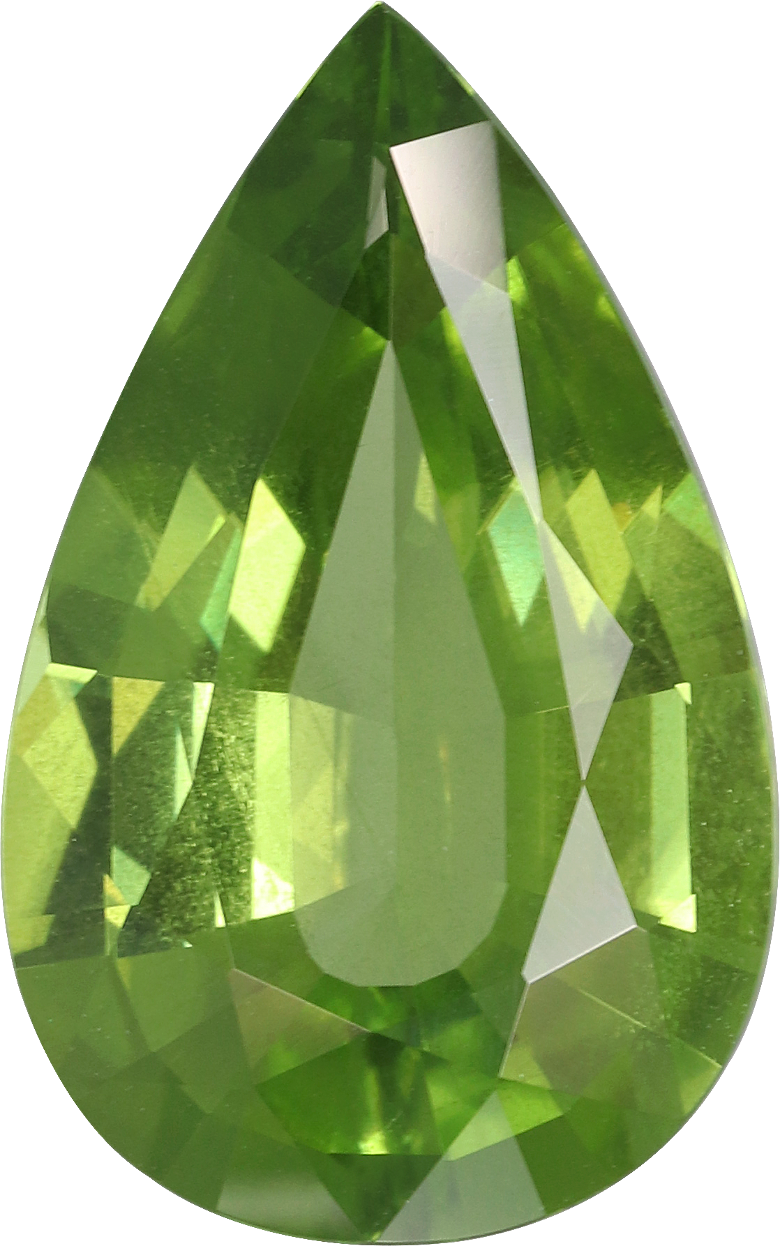 Pear cut peridot, 17.62 by 11 mm, shown at actual size