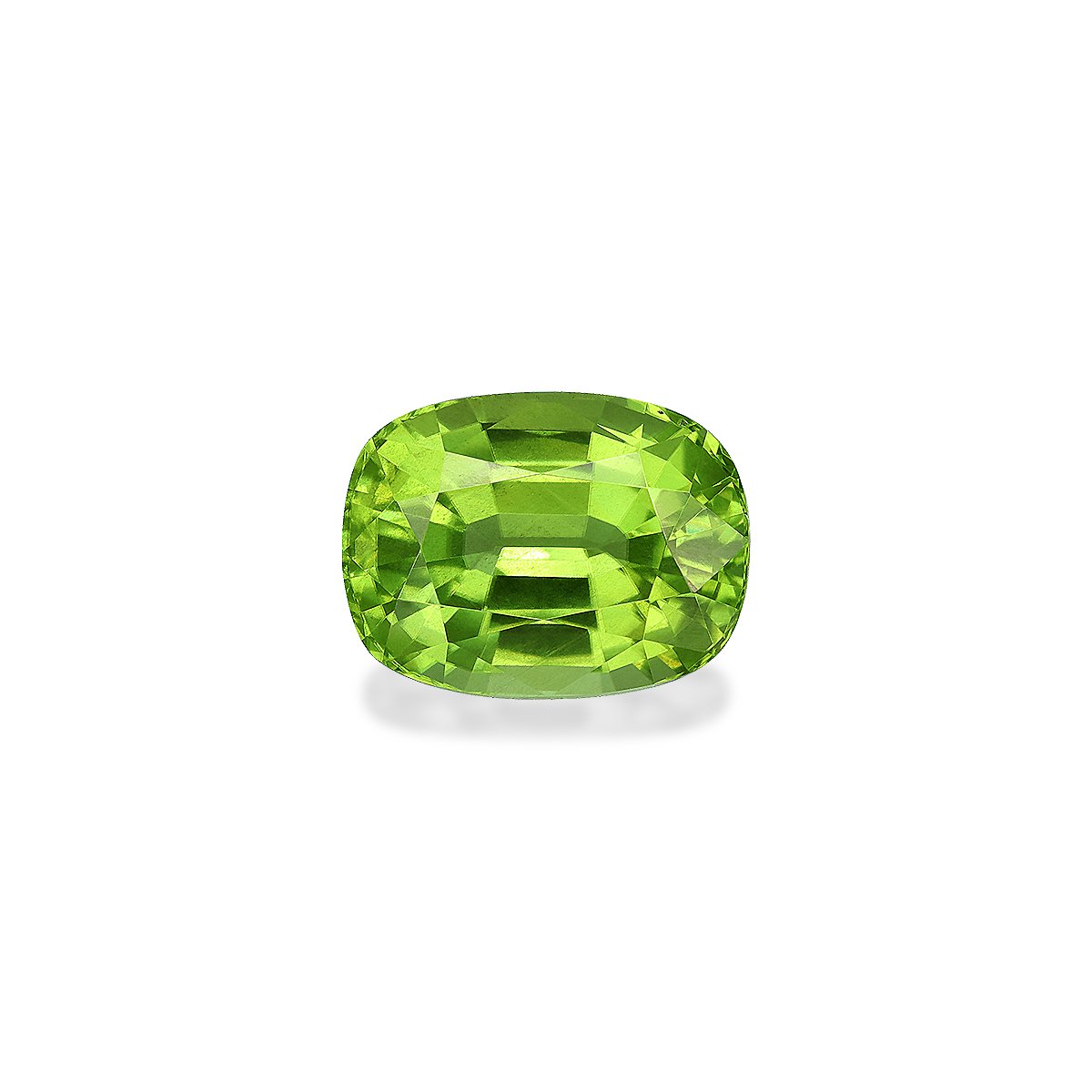 pistachio green peridot, 5.12ct cushion cut — main view