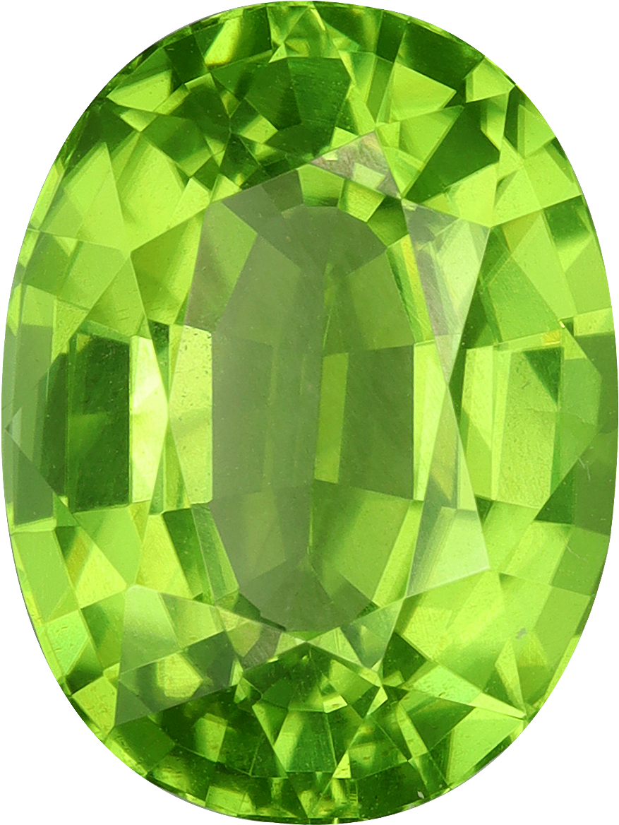 Oval cut peridot, 10.63 by 8.02 mm, shown at actual size