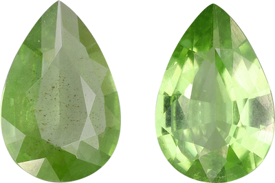Pear cut peridot, 11.34 by 7.56 mm, shown at actual size