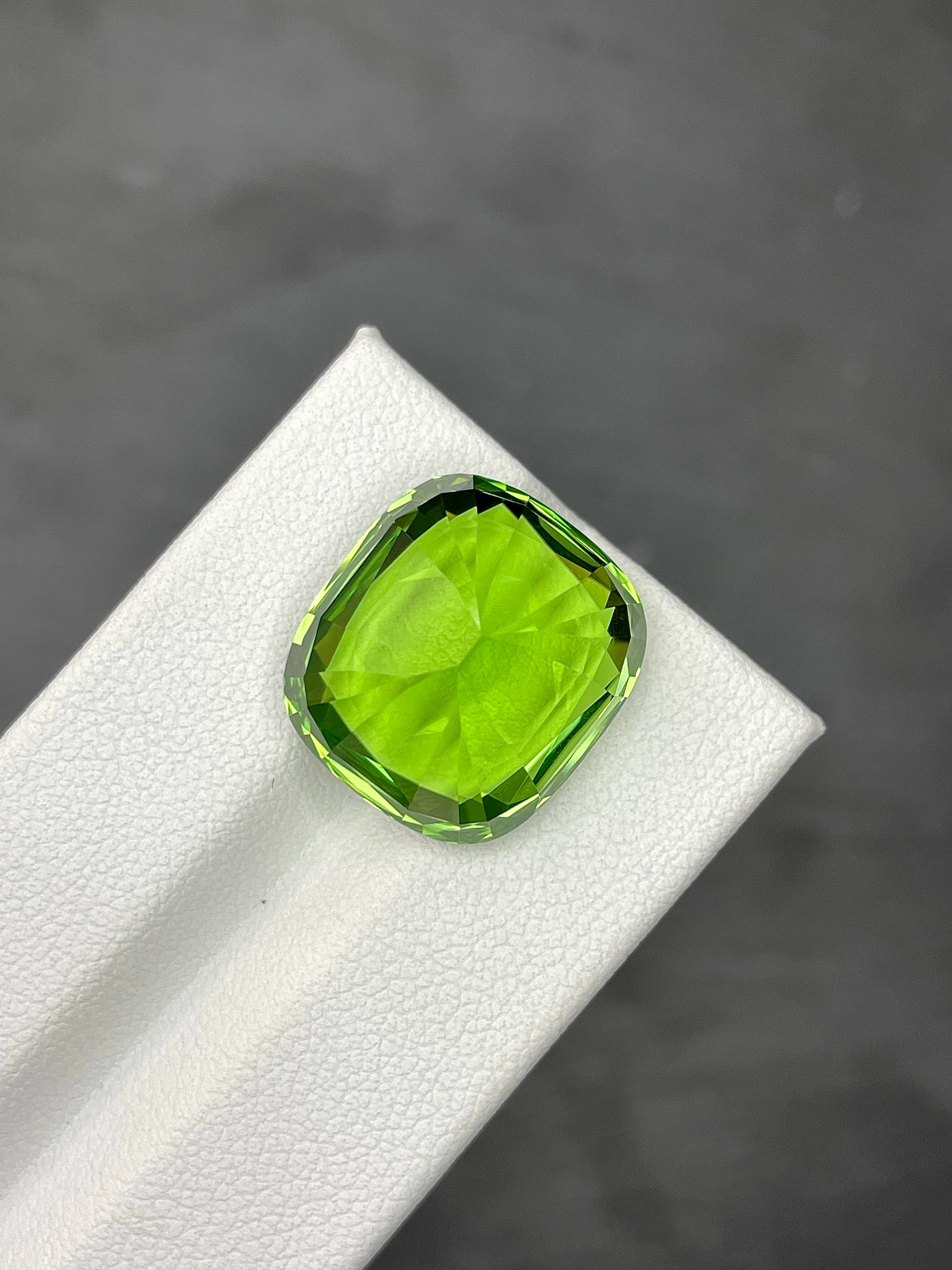 lime green peridot, 24.68ct cushion cut — view 6
