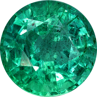Round cut zambian emerald, 9.62 by 9.45 mm, shown at actual size