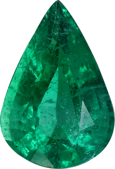 Pear cut zambian emerald, 13.86 by 9.44 mm, shown at actual size