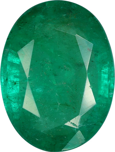 Oval cut zambian emerald, 12.6 by 9.6 mm, shown at actual size