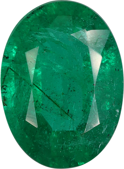 Oval cut zambian emerald, 11.7 by 8.6 mm, shown at actual size