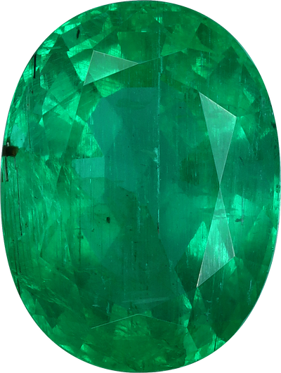 Oval cut zambian emerald, 15.14 by 11.43 mm, shown at actual size